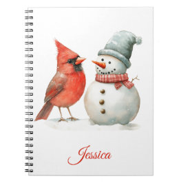 Cute Snowman with Bird Winter Christmas Scene Anteckningsbok