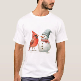 Cute Snowman with Bird Winter Christmas Scene T Shirt