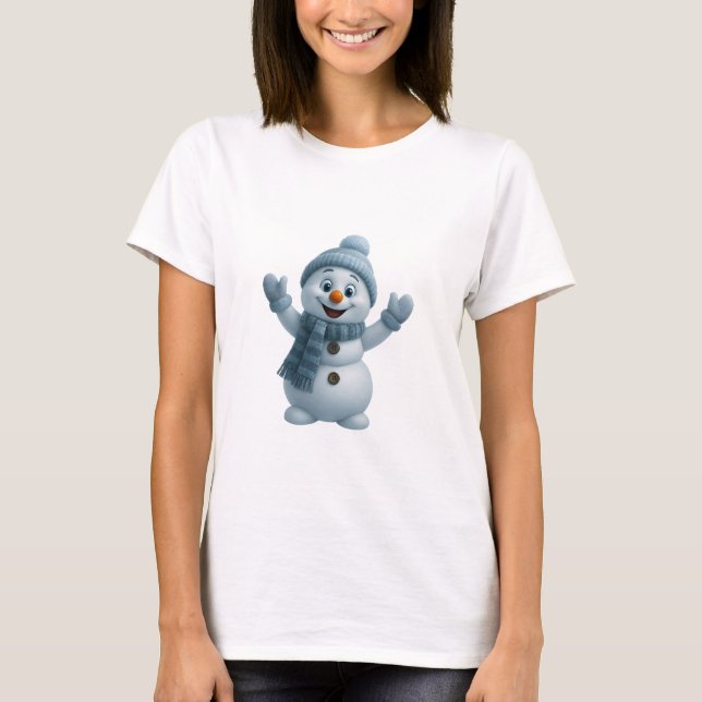 Cute Snowman with Blue Scarf – Adorable Winter Chr T Shirt (Framsida)
