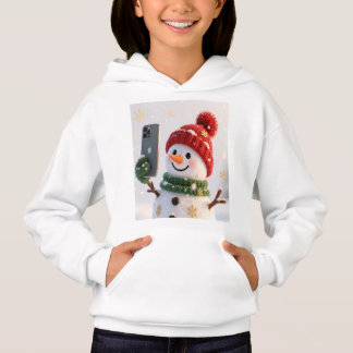 Cute Snowman With Phone Kids Hoodie T Shirt
