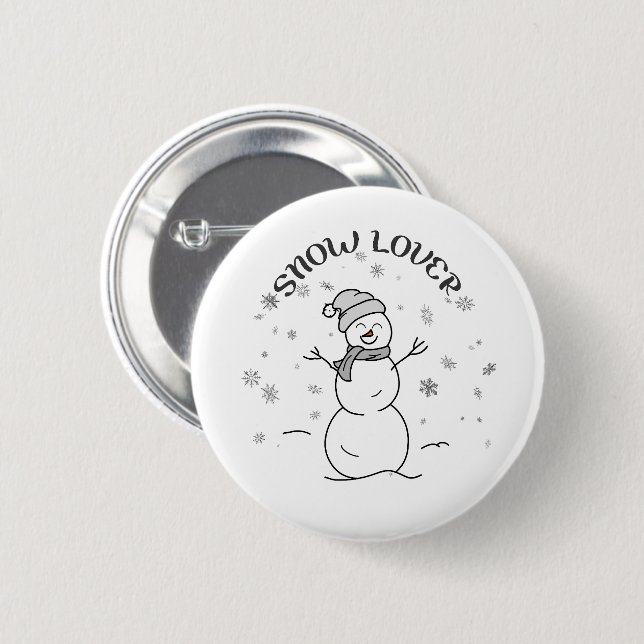 Cute Snowman with SNOW LOVER Text and Snowflakes   Knapp (Framsida & baksida)