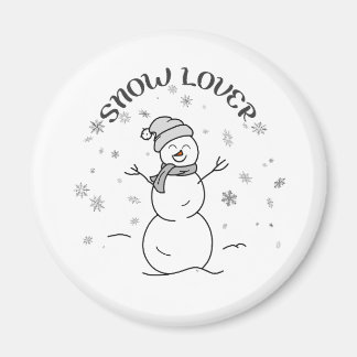 Cute Snowman with SNOW LOVER Text and Snowflakes   Magnet