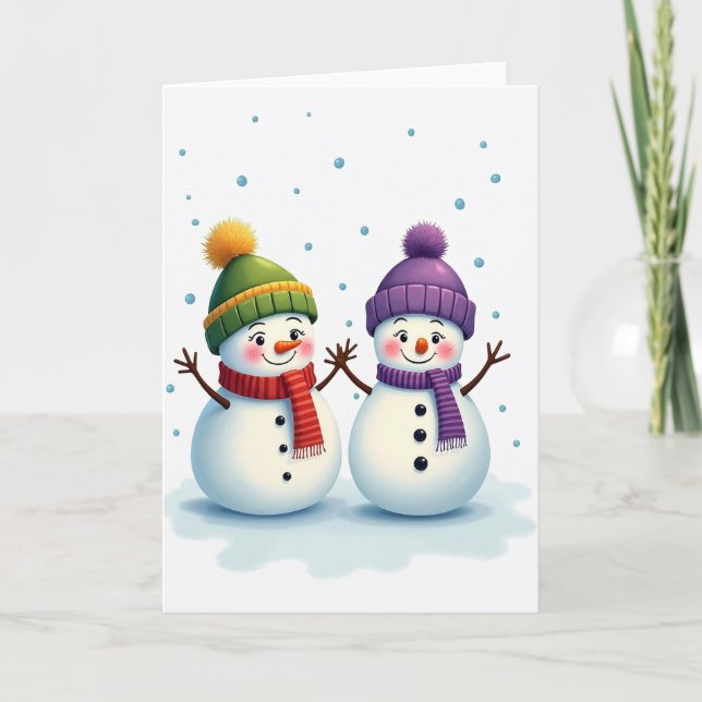 Cute Snowmen Holiday Cheer Card Kort (Framsida)
