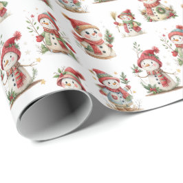 Cute snowmen with wooly hats presentpapper