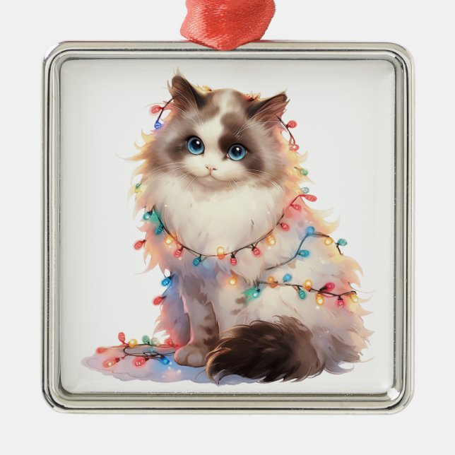 CUTE SNOWSHOE CAT CHRISTMAS LJUS JULGRANSPRYDNAD METALL (Framsidan)