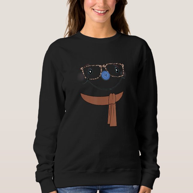 Cute Snowwoman Face Leopard Glasses Fun Winter Sno T Shirt (Framsida)