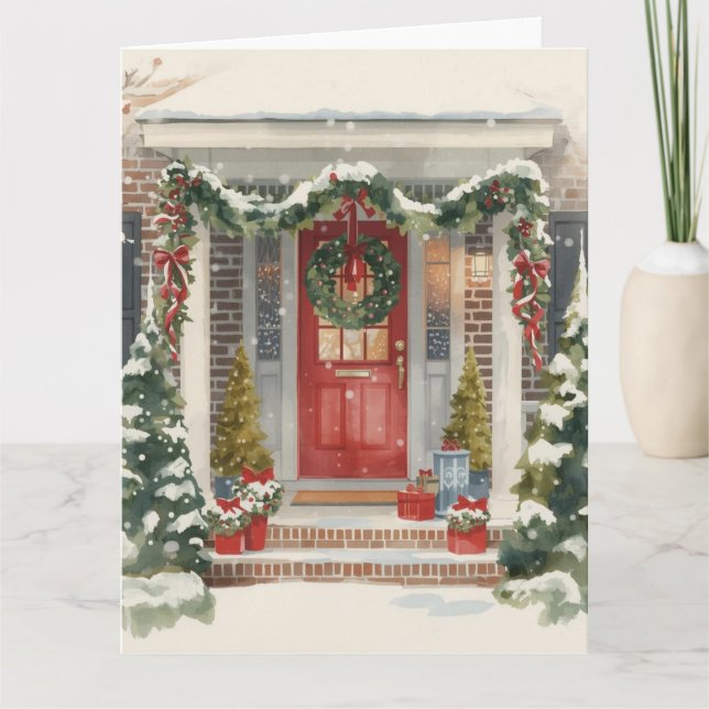 Cute Snowy Christmas Porch  Kort (Framsida)