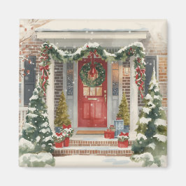 Cute Snowy Christmas Porch  Magnet