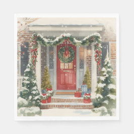 Cute Snowy Christmas Porch  Pappersservett