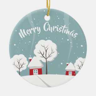 Cute Snowy Houses och Träd jul Julgransprydnad Keramik