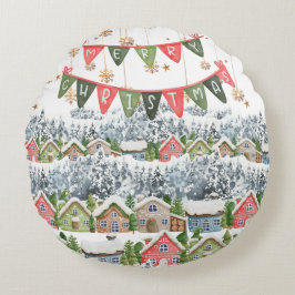 Cute Snowy-julbyn Rund Kudde