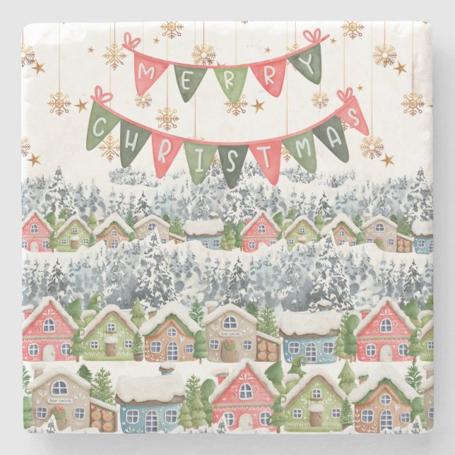 Cute Snowy-julbyn Stenunderlägg (Framsidan)