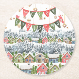 Cute Snowy-julbyn Underlägg Papper Rund