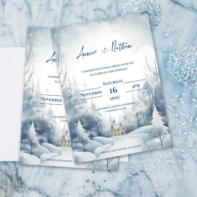 Cute Snowy liggande vinterbröllop Inbjudningar (Cute Snowy Landscape Winter Wedding Invitation)