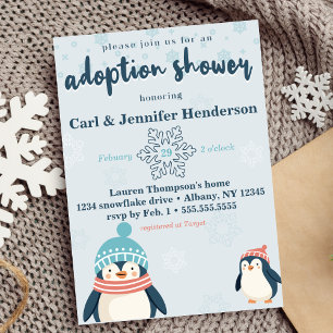 Cute Snowy Penguin Adoption Baby/Child Shower Inbjudningar