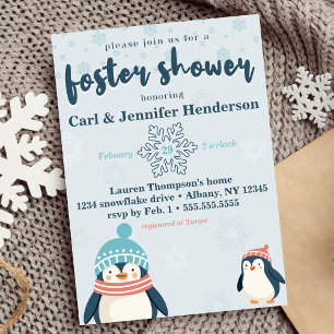 Cute Snowy Penguin Foster Care Baby/Child Shower Inbjudningar