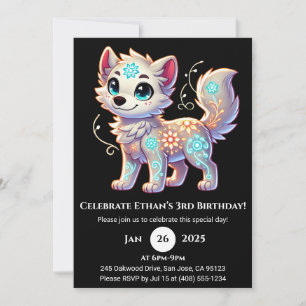 Cute Snowy Valp Birthday Inbjudningar