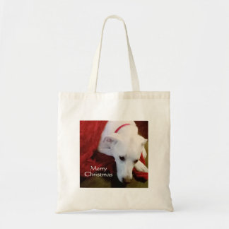 Cute Snowy White Puppy Hund, Julrött Tygkasse