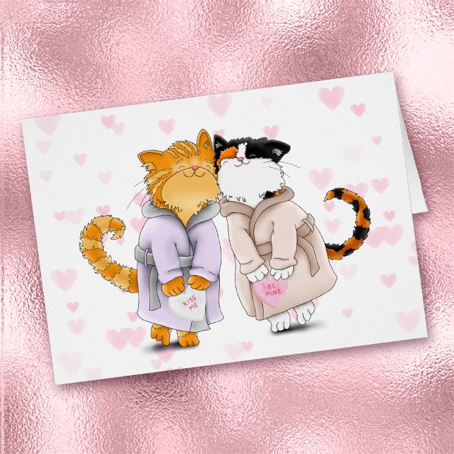 Cute Snuggly Cats in Robes Valentine Card Hälsningskort (Skapare uppladdad)
