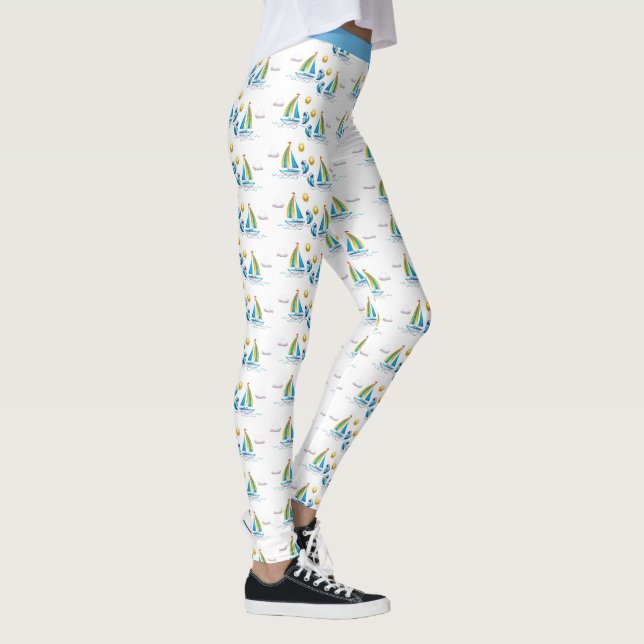 Cute Snyggt Nautical Sailboat Sails Yoga Leggings (Höger)