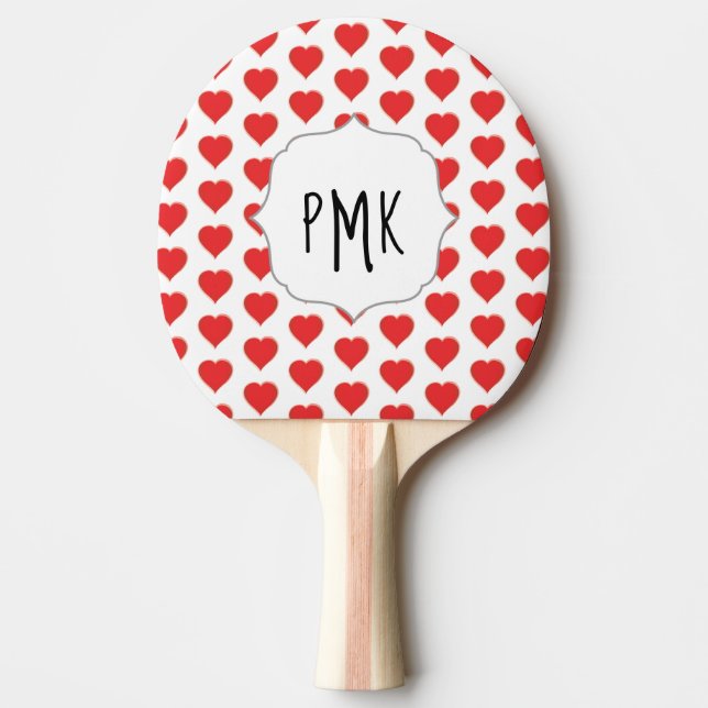 Cute Snyggt Red Heart Monogram Initialer Trendig Pingisracket (Framsidan)