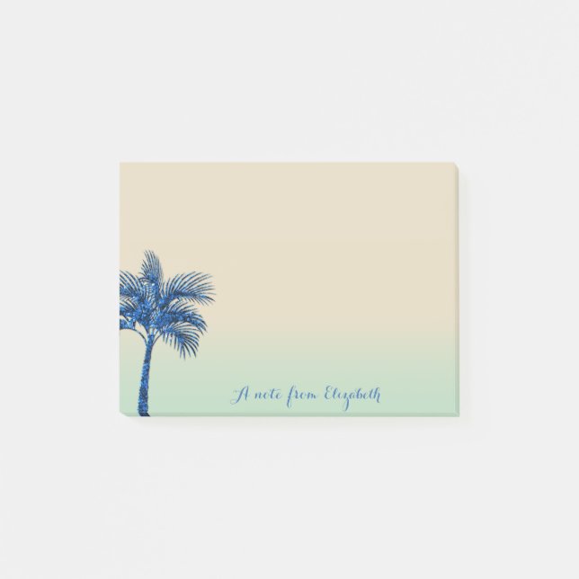 Cute Snyggt Tropical,Blue Glitter Handflatan Träd Post-it Block (Framsida)