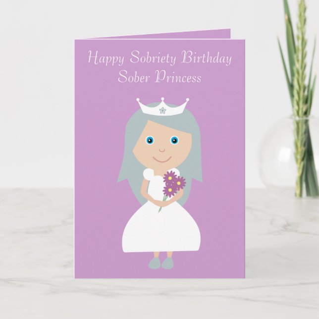 Cute Sober Princess Lilac Sobriety Birthday Card Kort (Framsida)