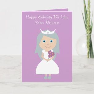 Cute Sober Princess Lilac Sobriety Birthday Card Kort