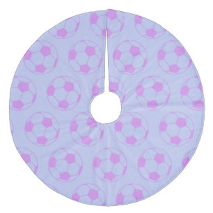 Cute Soccer Ball Mönster i Lila och Blue Julgransmatta Fleece