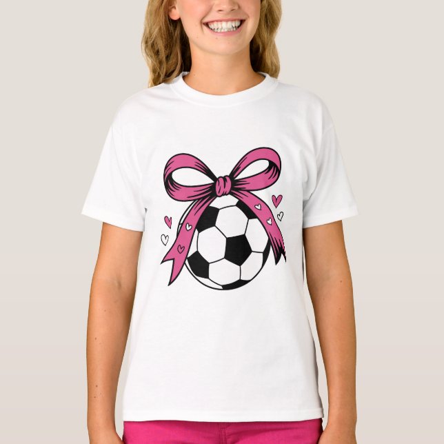 Cute Soccer Ball with Pink Bow Coquette Sports T Shirt (Framsida)