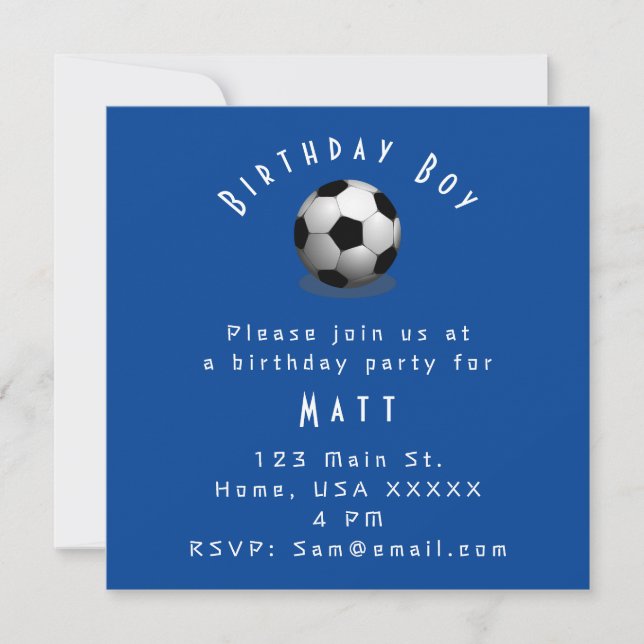 Cute Soccer Birthday Boy Blue and White Inbjudningar (Framsida)