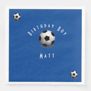 Cute Soccer Birthday Boy Blue and White Pappersservett