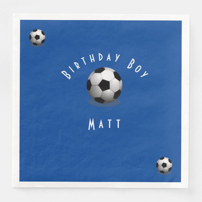 Cute Soccer Birthday Boy Blue and White Pappersservett (Framsida)
