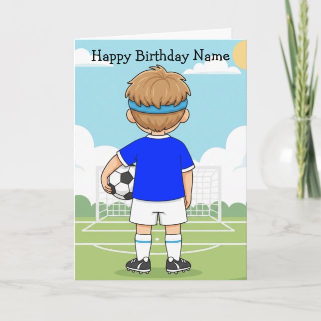 Cute Soccer Football Boy Birthday Card Kort (Framsida)