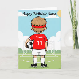 Cute Soccer Football Boy Red Shirt Birthday Card Kort