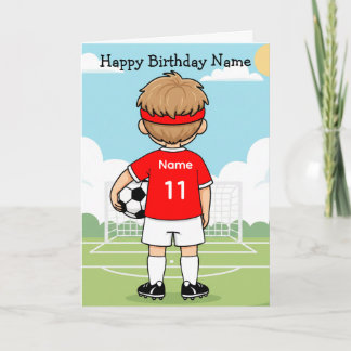 Cute Soccer Football Boy Red Shirt Birthday Card Kort