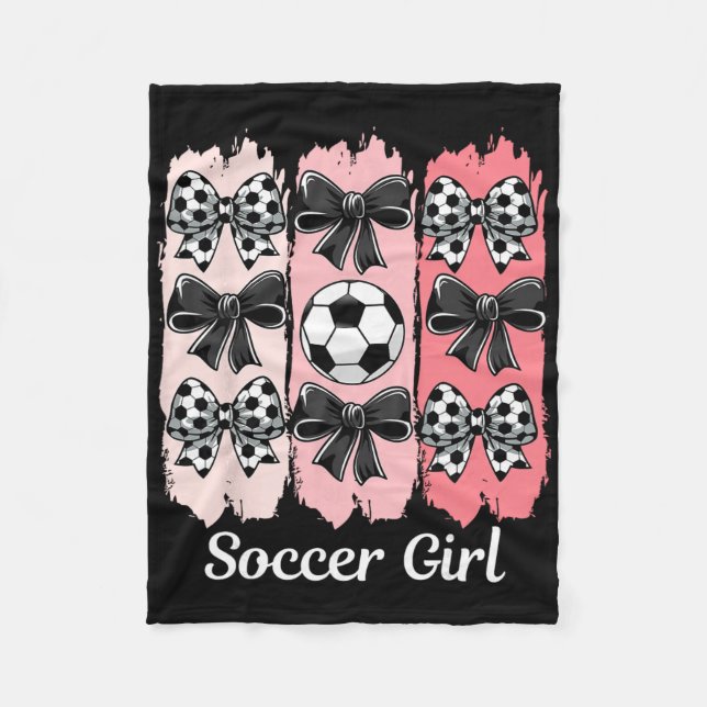 Cute Soccer Girl Coquette Bow Soccer Girl Soccer B Fleecefilt (Framsidan)