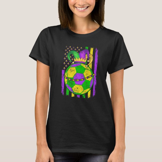 Cute Soccer Mardi Gras Hat Party  Festival Apparel T Shirt (Framsida)