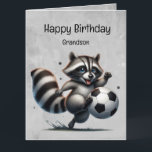 Cute Soccer Player Raccoon Grandson Birthday Kort<br><div class="desc">Cute Soccer Raccoon Roligt Animal Nature Art Underbar födelsedagspresent...  En grym födelsedag.</div>