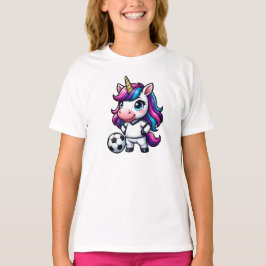 Cute Soccer Unicorn Rainbow Hair Kids Sports Gift T Shirt