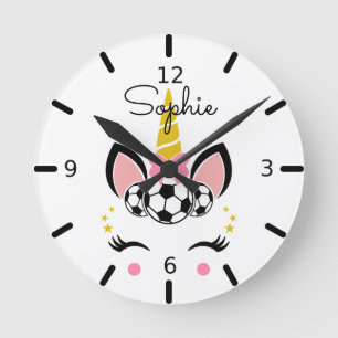 Cute Soccer Unicorn Rund Klocka