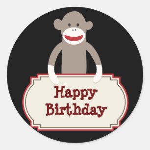 Cute Sock monkey Grattis på födelsedagen Stickers Runt Klistermärke