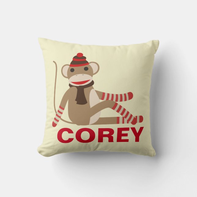 Cute Sock monkey med eget namn Kudde (Framsida)