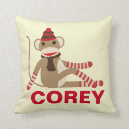 Cute Sock monkey med eget namn Kudde