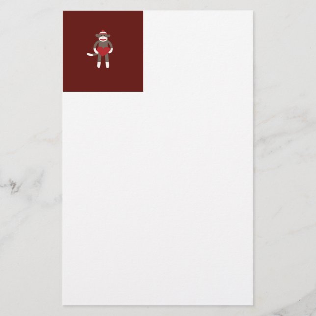 Cute Sock monkey med Hat Holeart Brevpapper (Framsida)