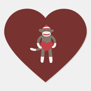 Cute Sock monkey med Hat Holeart Hjärtformat Klistermärke