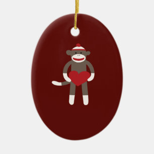 Cute Sock monkey med Hat Holeart Julgransprydnad Keramik