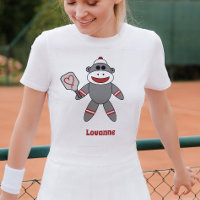 Cute Sock monkey med Pickleball Paddle Namn