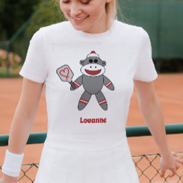Cute Sock monkey med Pickleball Paddle Namn T Shirt