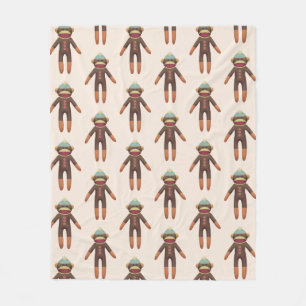 Cute Sock monkey Mönster Beige Fleecefilt
